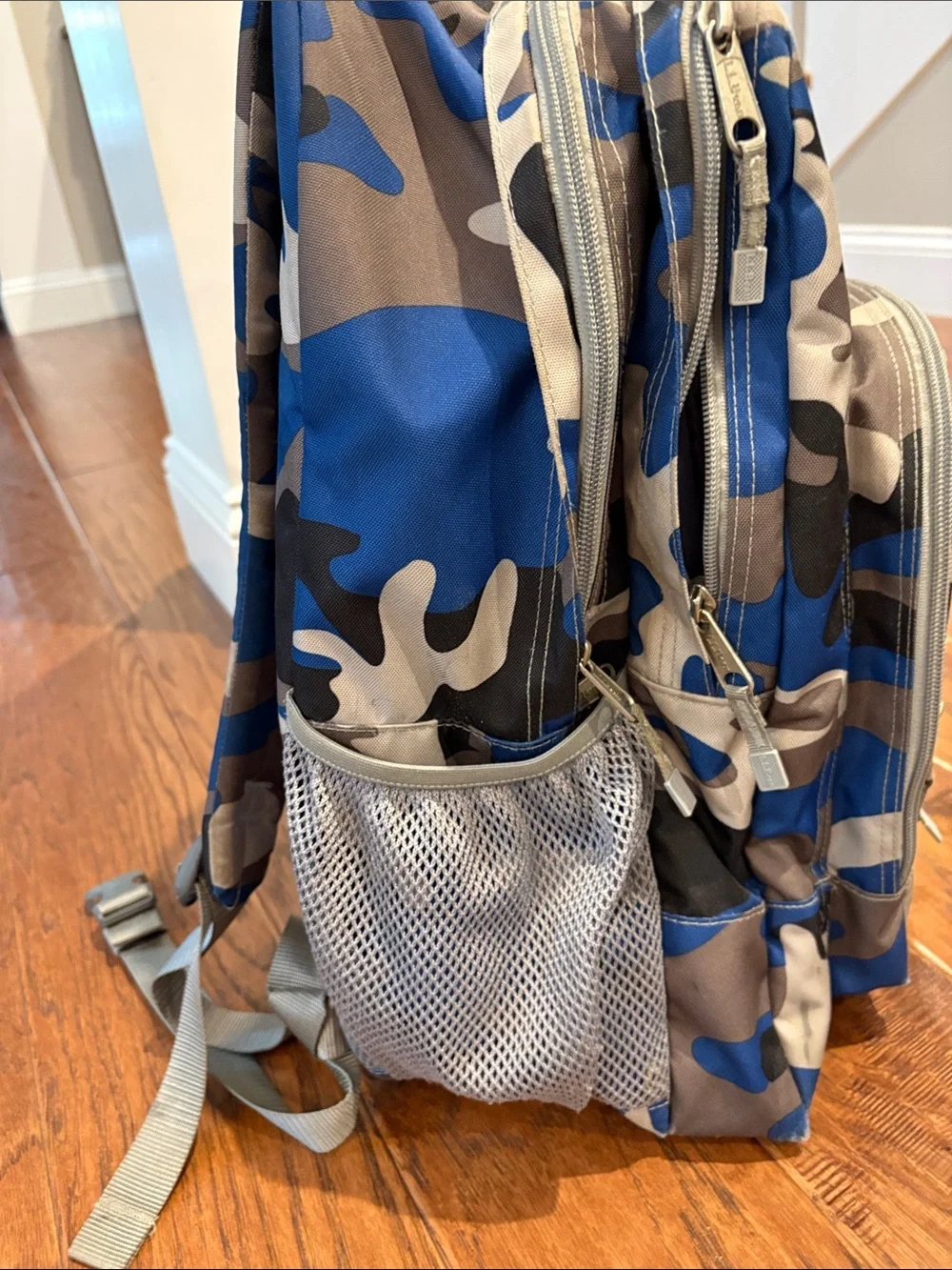 L.L. Bean Deluxe Blue, Black & Gray Camo Backpack